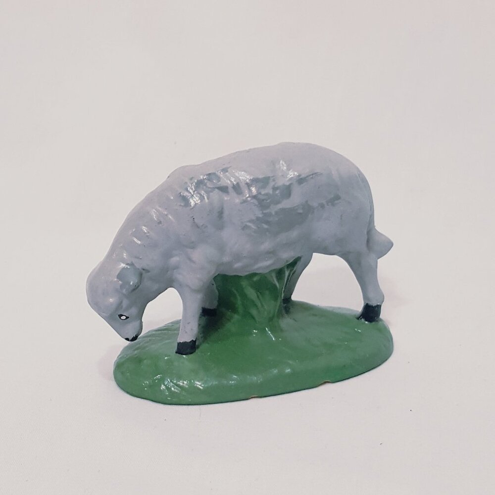 Nativity Sheep Figurine Christmas Hand Painted Ceramic 2" Gray Green Chipped